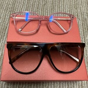 KLASSY Pink blue light glasses and Tortoise sunglasses Set